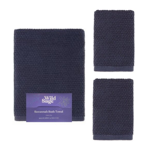 1 BATH + 2 HAND Wild Sage Savannah Quick Dry 90% Cotton Towels in BIJOU BLUE - Picture 1 of 9